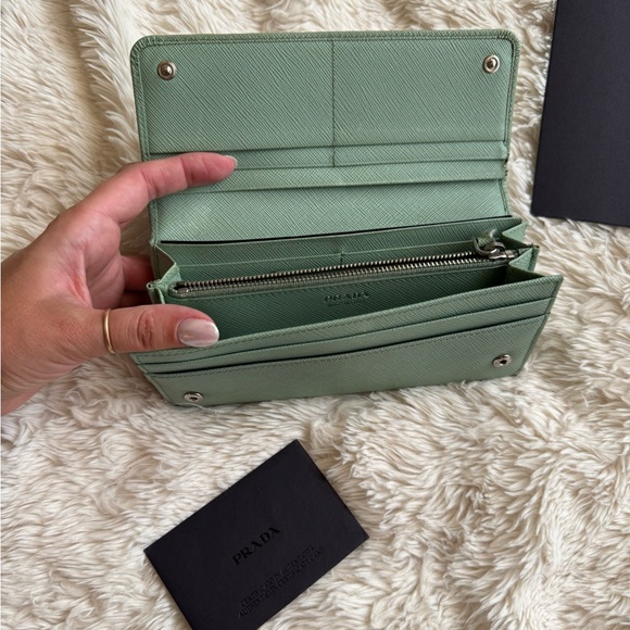 Prada large saffiano leather wallet in teal/aqua - Picture 7 of 13